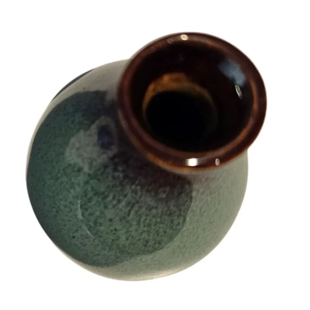 Pottery Ceramic Decorative Vase Speckled Design Handcrafted Green Brown Decor